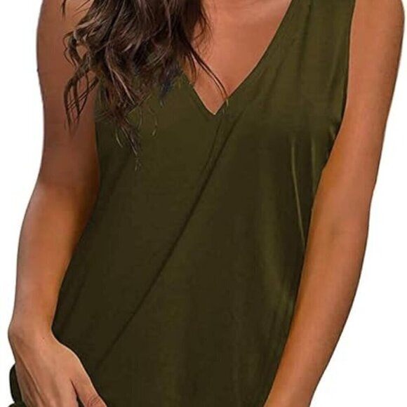 LaLaLa Women's V Neck Casual Loose Fit Tank Top Large Army Green - Picture 4 of 6